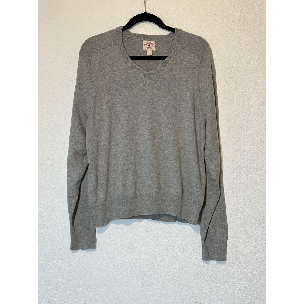 Brooks Brothers Red Fleece Sz L Cotton Cashmere VNeck Pullover Sweater Gray